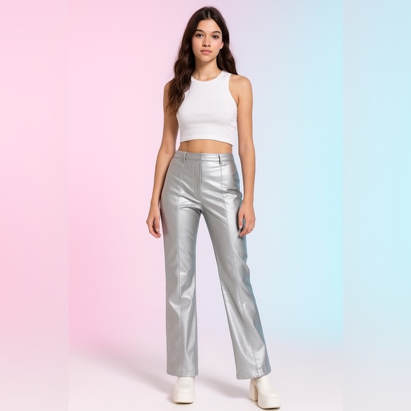 NWOT Y2K Rave4Real Silver Rave Retro Metallic Womens Pants Girl’s Night Out Sz 6 - Picture 1 of 10